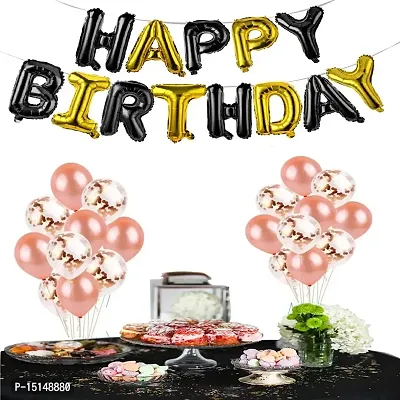 Happy Birthday Letter Foil  10 Confetti  10 Latex Ballons ROSE GOLD for Party Decoration - BLACK  ROSE GOLD