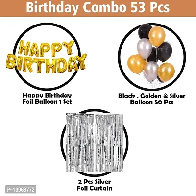 Premium Quality Golden Black And Silver Happy Birthday Decoration Items - 53Pcs-thumb2