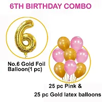 6th Birthday Baby Girl/Boy Decoration Combo. Number Foil Balloon(1pc) and Gold  Blue Metallic Balloons (50pc) Set 51Pcs-thumb2