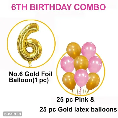 6th Birthday Baby Girl/Boy Decoration Combo. Number Foil Balloon(1pc) and Gold  Blue Metallic Balloons (50pc) Set 51Pcs-thumb3