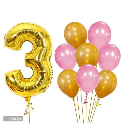 3rd Birthday Baby Girl/Boy Decoration Combo. Number Foil Balloon(1pc) and Gold  Blue Metallic Balloons (50pc) Set 51Pcs