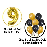 9th Birthday Baby Girl/Boy Decoration Combo. Number Foil Balloon(1pc) and Gold  black Latex Balloons (50pc) Set 51Pcs-thumb1