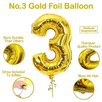 3rd Birthday Baby Girl/Boy Decoration Combo. Number Foil Balloon(1pc) and Gold  Blue Metallic Balloons (50pc) Set 51Pcs-thumb3