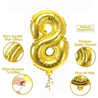 8th Birthday Baby Girl/Boy Decoration Combo. Number Foil Balloon(1pc) and Gold  Blue Metallic Balloons (50pc) Set 51Pcs-thumb3