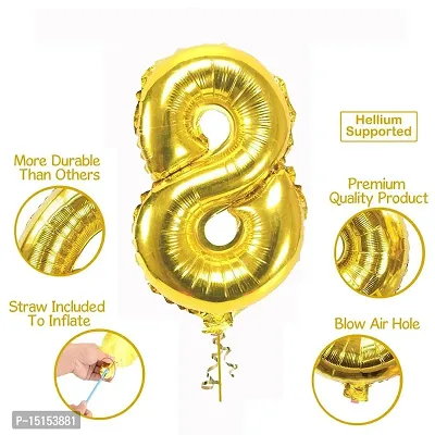 8th Birthday Baby Girl/Boy Decoration Combo. Number Foil Balloon(1pc) and Gold  Blue Metallic Balloons (50pc) Set 51Pcs-thumb4