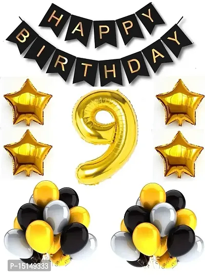 ZQNYCY 9th Gold Number Foil Balloon  Black Happy Birthday Banner  30 Piece Gold,Black  Silver latex balloons  4 Star Foil Balloon For Birthday Decoration Items For Birthday Party (Set Of 36 Piece)