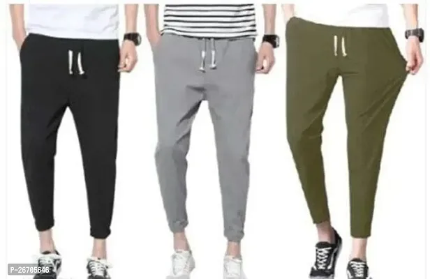 Stylish Cotton Blend Solid Regular Track Pants For Men Pack Of 3-thumb0
