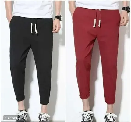 Stylish Cotton Blend Solid Regular Track Pants For Men Pack Of 2-thumb0