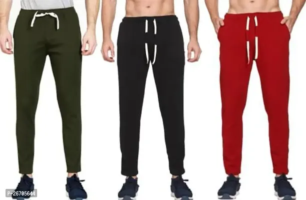 Stylish Cotton Blend Solid Regular Track Pants For Men Pack Of 3-thumb0