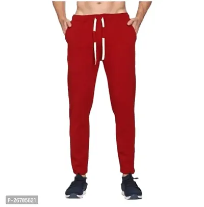 Stylish Red Cotton Blend Solid Regular Track Pants For Men