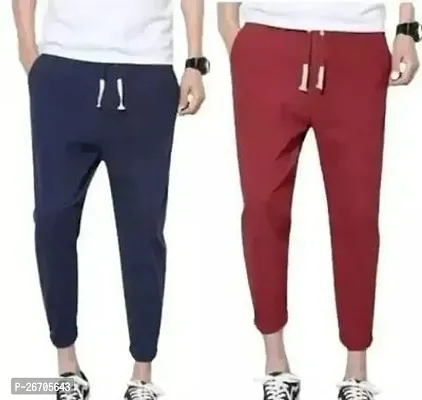 Stylish Cotton Blend Solid Regular Track Pants For Men Pack Of 2-thumb0