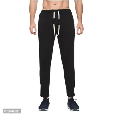 Stylish Black Cotton Blend Solid Regular Track Pants For Men