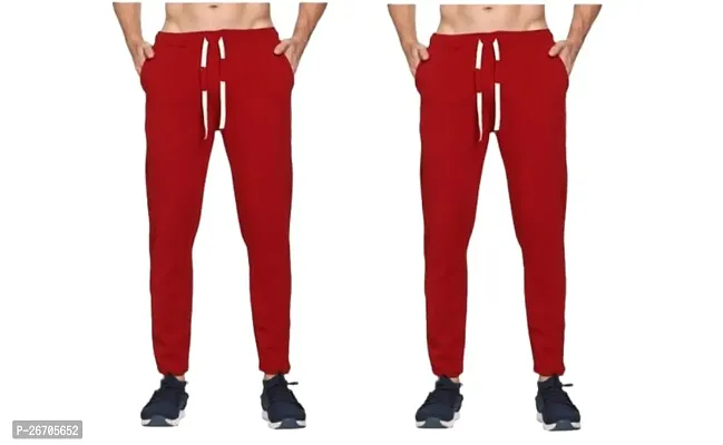 Stylish Cotton Blend Solid Regular Track Pants For Men Pack Of 2-thumb0