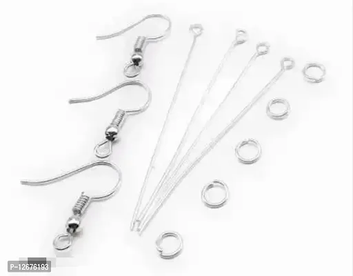 Silver Finished Combo of Jewellery Making Most Essentials Acessories Earring Hooks, Eye Pins  Jump Rings (50 pcs. each) Pack of 150