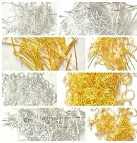 Jewellery Making Kit of Golden and Silver Head pin + Eye Pin + Small Jump Rings + Hook (50 pcs each - Total - 400 pcs)-thumb1