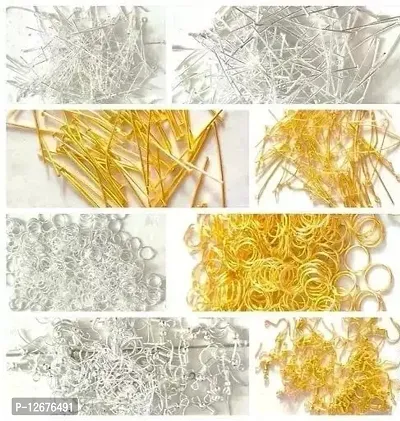 Jewellery Making Kit of Golden and Silver Head pin + Eye Pin + Small Jump Rings + Hook (50 pcs each - Total - 400 pcs)-thumb2