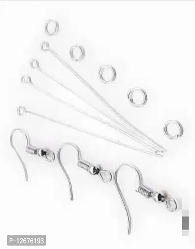 Silver Finished Combo of Jewellery Making Most Essentials Acessories Earring Hooks, Eye Pins  Jump Rings (50 pcs. each) Pack of 150-thumb2