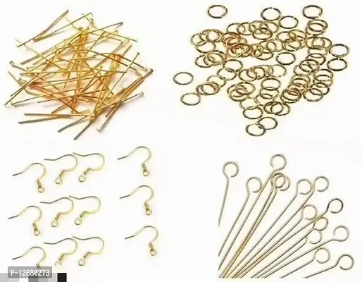 Jewelry findings Gold -Pack of headpins  eyepins,Jump Rings,Ear Hook Pack of 50 gold jump rings,50 head pins,50 eyepins,50 ear clasps (Total 200)