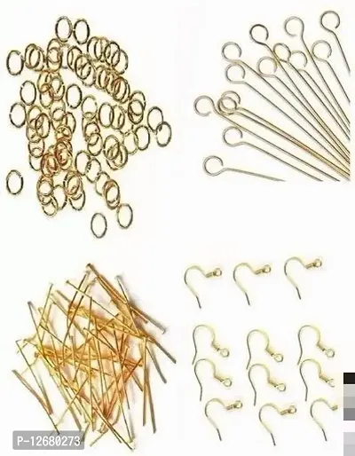 Jewelry findings Gold -Pack of headpins  eyepins,Jump Rings,Ear Hook Pack of 50 gold jump rings,50 head pins,50 eyepins,50 ear clasps (Total 200)-thumb2