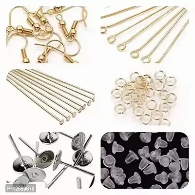 Jewellery Making Combo Earing Making Hooks and Jump Ring and Head  Eye Pin and Studs Each 25 Pcs (Silver  Golden)-thumb2