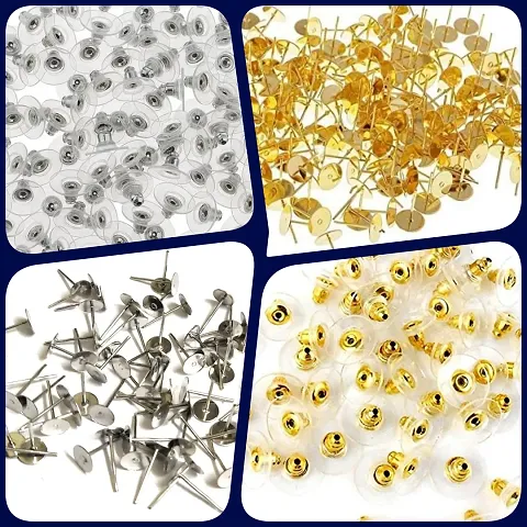 Earring making Stud with Metal Stopper (25 Pcs each) in Color