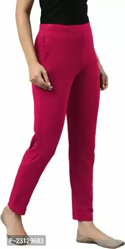 Elegant Pink Cotton Solid Trousers For Women-thumb0