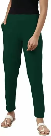 Elegant Green Cotton Solid Trousers For Women