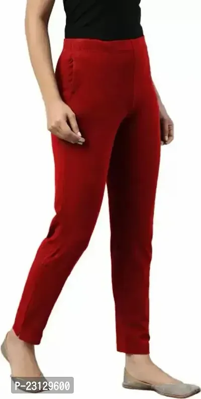 Elegant Maroon Cotton Solid Trousers For Women-thumb0