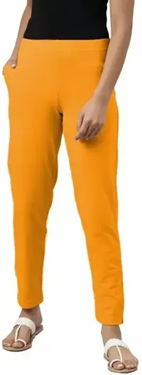 Elegant Orange Cotton Solid Trousers For Women