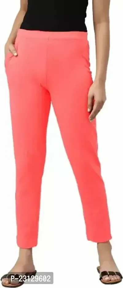 Elegant Peach Cotton Solid Trousers For Women