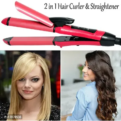 Hair Styling with Pink Rod 2 in 1 Hair Straightener and Curler