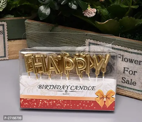 Decor Art Happy Birthday Letter Candle for Cake Decoration/Candle for Birthday Theme Cake (Gold Letter Candle), Wax-thumb2