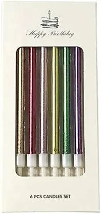 Decor Art Metallic Stick Candles for Birthday Cake Decorati 6 Pcs Candles-thumb1