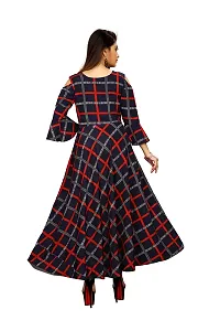 AYAN TRENDZ Crepe Printed Round Neck Bell Sleeve Long Dress for Women (XX-Large, Navy Blue  Red)-thumb1