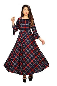 AYAN TRENDZ Crepe Printed Round Neck Bell Sleeve Long Dress for Women (XX-Large, Navy Blue  Red)-thumb3