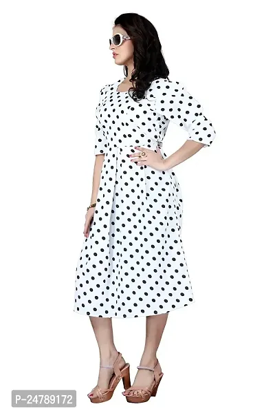 AYAN TRENDZ Crepe Printed Round Neck 3/4 Sleeve Box Pleated Western Dress (X-Large, White)-thumb3