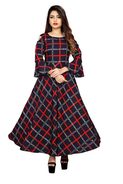 AYAN TRENDZ Crepe Round Neck Bell Sleeve Long Dress for Women (XX-Large, Red)