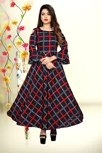 AYAN TRENDZ Crepe Printed Round Neck Bell Sleeve Long Dress for Women (XX-Large, Navy Blue  Red)-thumb4