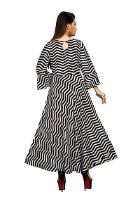 AYAN TRENDZ Crepe Printed Collar Neck Bell Sleeve Western Dress for Women (Large, Black  White)-thumb1