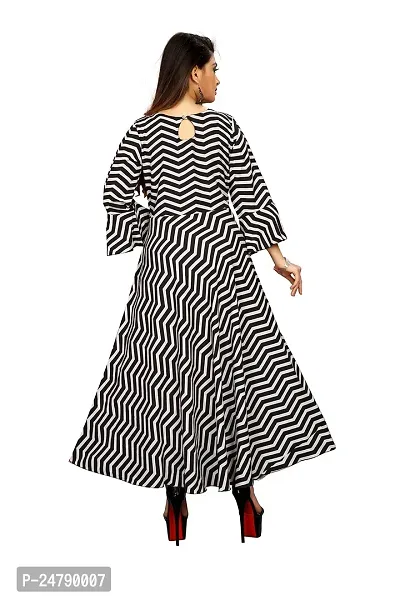 AYAN TRENDZ Crepe Printed Collar Neck Bell Sleeve Western Dress for Women (Large, Black  White)-thumb2