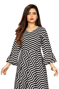 AYAN TRENDZ Crepe Printed Collar Neck Bell Sleeve Western Dress for Women (Large, Black  White)-thumb2