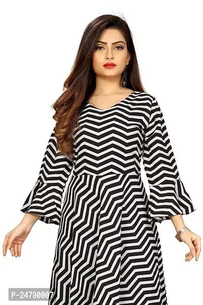 AYAN TRENDZ Crepe Printed Collar Neck Bell Sleeve Western Dress for Women (Large, Black  White)-thumb3