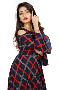 AYAN TRENDZ Crepe Printed Round Neck Bell Sleeve Long Dress for Women (XX-Large, Navy Blue  Red)-thumb2