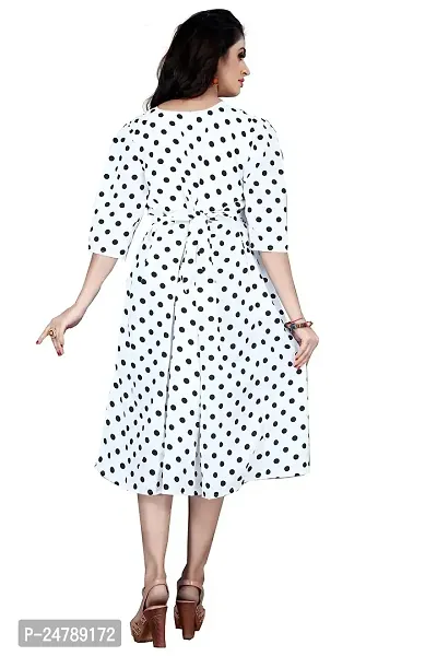 AYAN TRENDZ Crepe Printed Round Neck 3/4 Sleeve Box Pleated Western Dress (X-Large, White)-thumb2