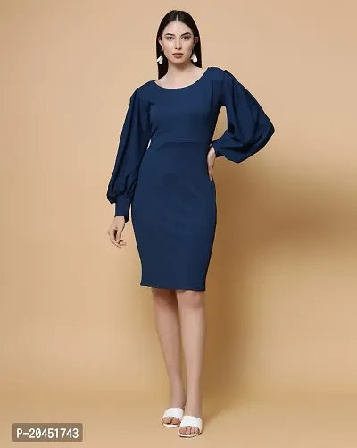 STYLICA Womens Dark Blue Solid Knee Length Dress|Dress For Women|Stylish Dress|Fit and Flare Dress|A-line Dress-thumb0