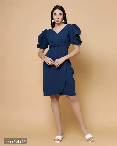 STYLICA Womens Blue Solid Knee Length Dress|Dress For Women|Stylish Dress|Fit and Flare Dress|A-line Dress-thumb0