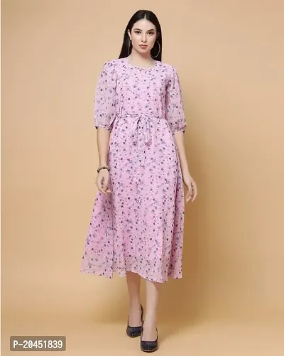 STYLICA Womens Pink Printed Midi/Calf Length Dress|Dress For Women|Stylish Dress|Fit and Flare Dress|A-line Dress