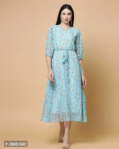 STYLICA Womens Blue Printed Midi/Calf Length Dress|Dress For Women|Stylish Dress|Fit and Flare Dress|A-line Dress-thumb0