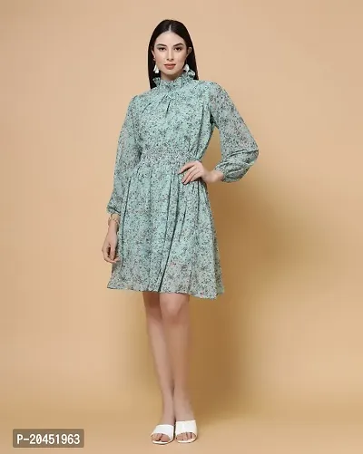 STYLICA Womens Green Printed Knee Length Dress|Dress For Women|Stylish Dress|Fit and Flare Dress|A-line Dress-thumb0