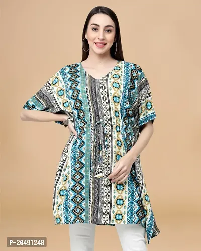 Womens Crepe Green Geometric Regular Kaftaan